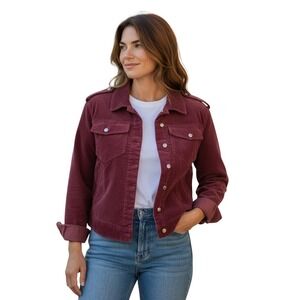 We The Free Burgundy Corduroy Cropped Trucker Jacket Size S
